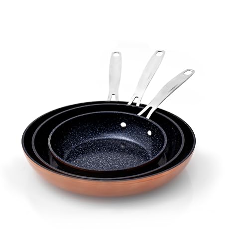 Nuwave 3-Piece Non-Stick Fry Pan Set - Rustic Copper Variation, 8, 10, 12 Inch