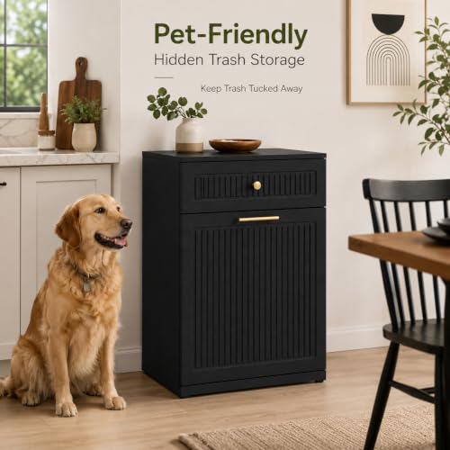 Black 13 Gallon Pull-Out Trash Can Cabinet with Drawer - Space Saver Kitchen Organizer