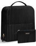 Black Standing Makeup Bag with Fold-Down Design - Velvet Cosmetic Organizer for Travel & Beauty
