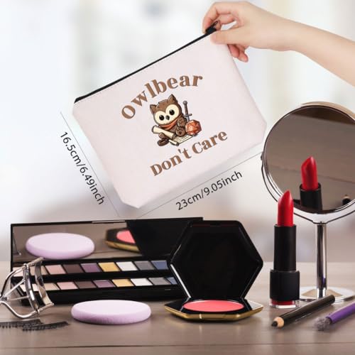 WCGXKO BG3 Gift for Game Owlbear Don't Care Zipper Pouch Makeup Bag (B-Owlbear), beige