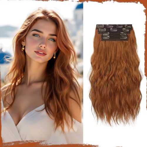 Clip-In Hair Extensions 16 Inch Curly Auburn Synthetic Hairpiece - Copper Brown Variation