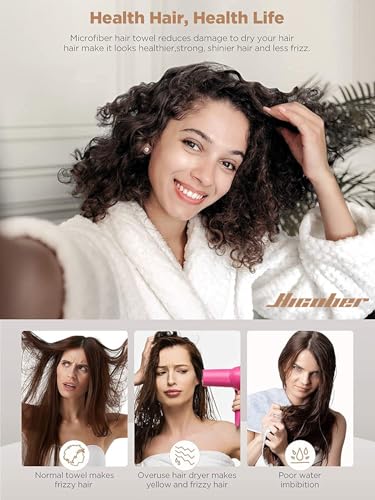 Microfiber Hair Towel Wrap - 9 Pack Large Turbans for Curly & Long Hair - Blue/Grey/Pink