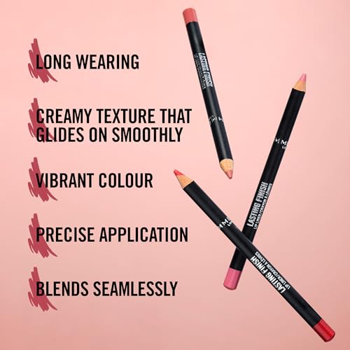 Rimmel Lasting Finish 8HR Soft Lip Liner Pencil - Vibrant, Blendable Formula to Lock Lipstick in Place for 8 Hours - 120 Pink Candy, .04oz,Pack of 1