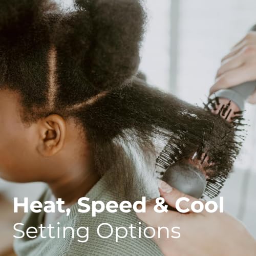 Hairitage Volumizing Blow Dry Brush & Hair Dryer - Ceramic Tourmaline, 2 Heat Settings, Frizz-Free Styling