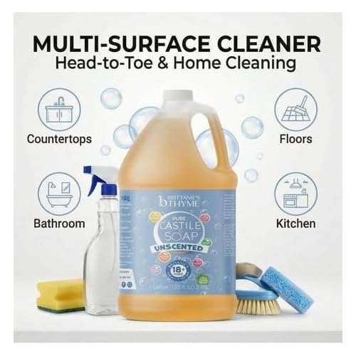 Brittanie's Pure Organic Castile Liquid Olive Oil Soap Refill, 1 Gallon Unscented | Face, Body Wash, All Purpose Cleaner, Dishes, Pets, Laundry | Vegan, Biodegradable, Made in USA