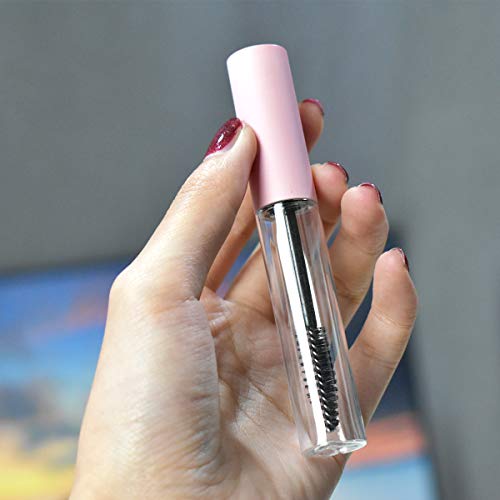 GTHER 10PCS 10ML Empty Mascara Tube Bottle With Eyelash Wand, Rubber Inserts & Funnels Set for Castor Oil/Growth Oil, DIY Cream Container With Cap, Matte Pink