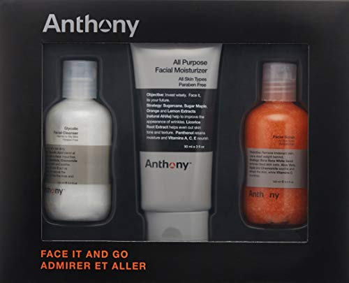 Anthony Face It & Go Facial Skincare Kit - Cleanser, Moisturizer & Scrub