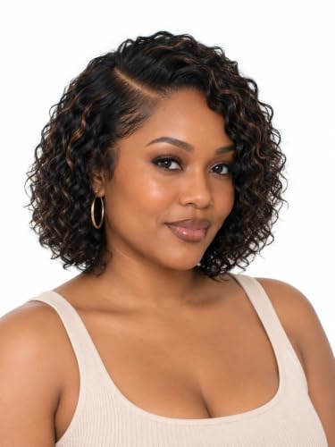 Deep Curly Human Hair Wig with Side Part Lace Closure - 12 Inch Ombre Black & Brown 1B/30