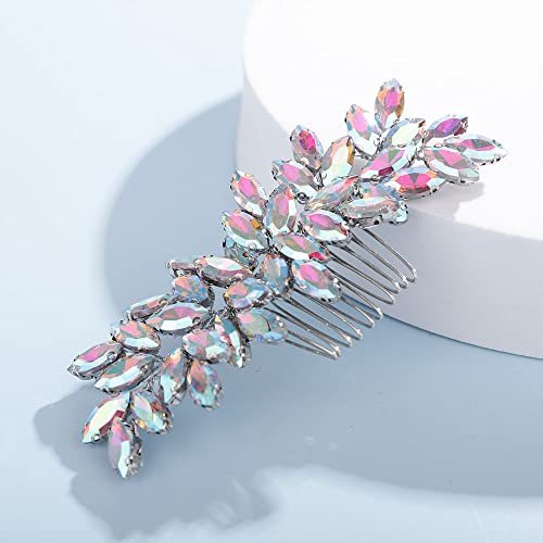 Teyglen Women's Full Rhinestones Hair Comb - Shiny Bridal Side Comb, AB Color, Metal, 15 cm, Luxurious Hair Accessory for Special Occasions