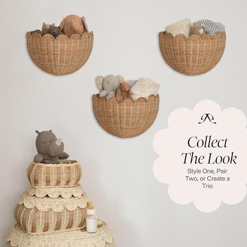 BEBE BASK Scalloped Wicker Wall Basket - Mocca, 16x10x7 Inches