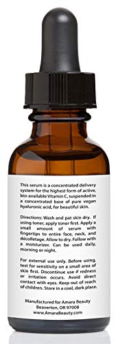 Amara Beauty Vitamin C Serum 20% with Hyaluronic Acid & Vitamin E - 1 Fl Oz Pack of 2