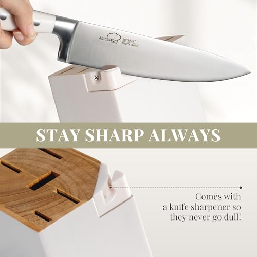 14-Piece Kitchen Knife Set with Block and Sharpener - Full Tang German Stainless Steel, Ergonomic Handles, Dishwasher Safe