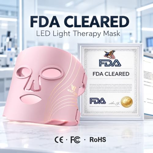 WAYCOM Pink Red Light Therapy Mask 850nm NIR + 660nm Red FDA-Cleared Face Mask