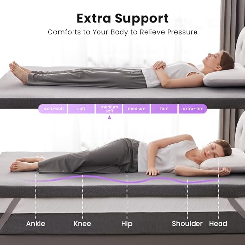 Queen Size Gel Memory Foam Mattress Topper 2 Inch with Removable Soft Cover - Grey Variation