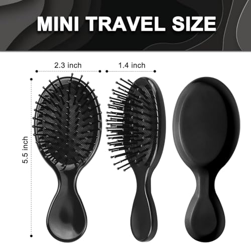 Bright Black 100 Pack Mini Boar Bristle Hair Brushes Bulk for Detangling & Styling - Travel Friendly
