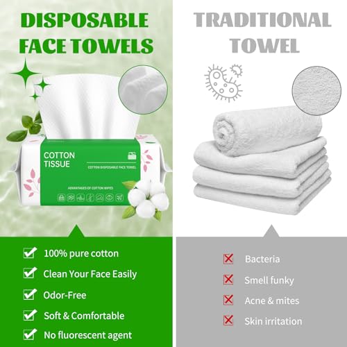 Disposable Face Towels 100 Count Pack of 4 - Biodegradable & Ultra Soft Facial Wipes for Sensitive Skin