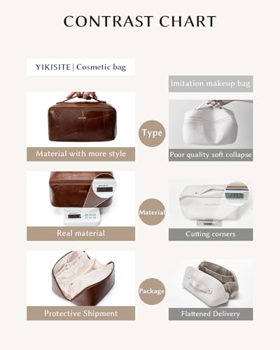 Yikisite Boho Brown Medium Makeup Bag – Travel Toiletry Organizer with Divider, Waterproof PU Leather