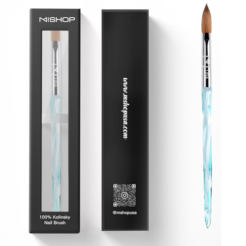 M ProK 100% Kolinsky Acrylic Nail Brush ? Professional Nail Brush for Acrylic Application with Crystal Blue Handle ? Handcrafted Salon Quality Tool (Size #14)