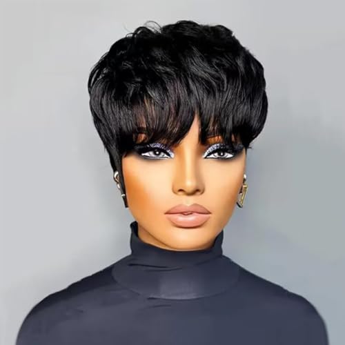 Natural Black Pixie Cut Wig Human Hair for Black Women - Glueless Short Layered Style