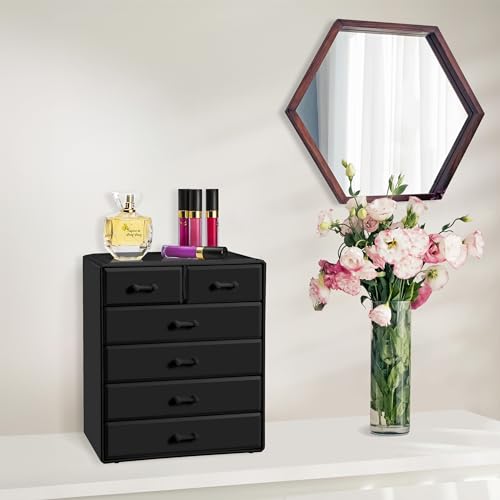 Black Acrylic Makeup Organizer with 4 Large & 2 Small Drawers - Sorbus