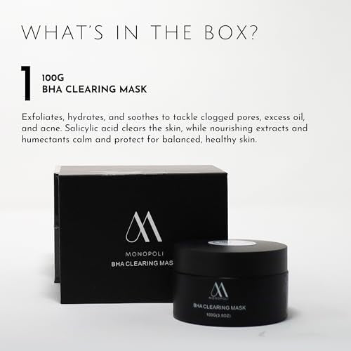 MONOPOLI Skin BHA Clay Mask | Luxurious Detox and Hydration | Manicouagan Clay & Hydrating Agents | Suitable for All Skin Types Needing a Refresh | Single 100g