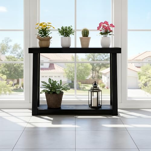 Black 46-Inch Wooden Console Table with Shelf - Classic Entryway & Living Room Accent