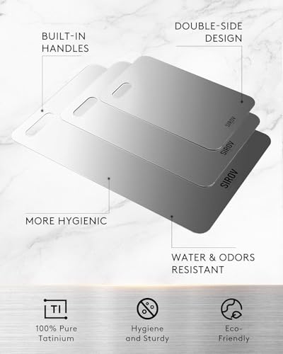 Titanium Cutting Board Set - 3 Pieces (8x5, 11.6x7.1, 15x9 Inches) - Non-Toxic, Dishwasher Safe, Durable Kitchen Chopping Boards