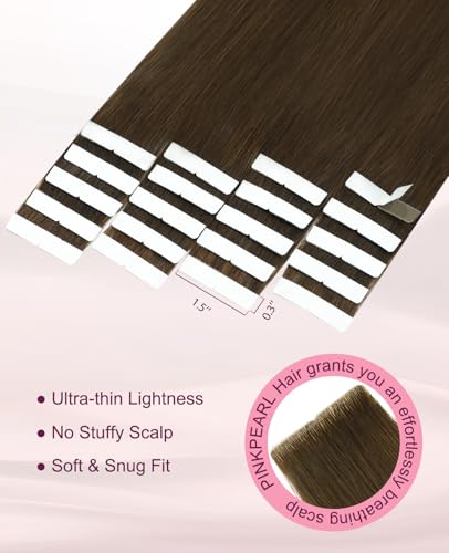 Pinkpearl Tape in Hair Extensions - Human Hair #4 Chocolate Brown 14 Inch 40g - Variation #4 Chocolate Brown / 14 Inch-40g-20pcs