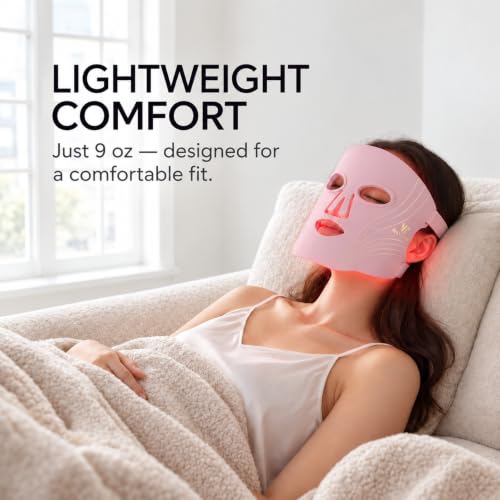 WAYCOM Pink Red Light Therapy Mask 850nm NIR + 660nm Red FDA-Cleared Face Mask
