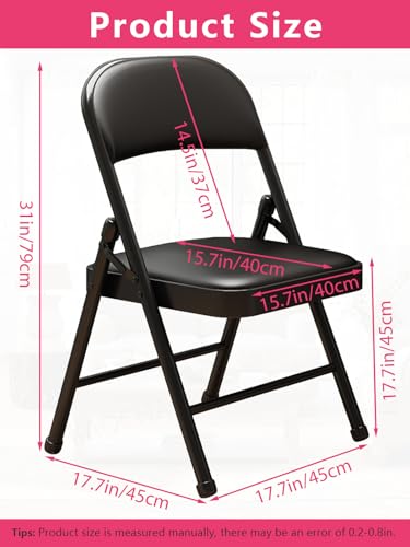 Black PU Leather Folding Chairs with Cushion 4 Pack Heavy Duty Steel - Variation: Black PU Leather