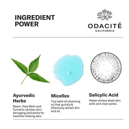 Odacit? Facial Cleanser with Foam - Blue Aura Cleansing Water Facial Wash with Neem, Holy Basil & Turmeric - No-Rinse Micellar Water Removes Pollution, Impurities & Makeup, 4.0 fl. Oz