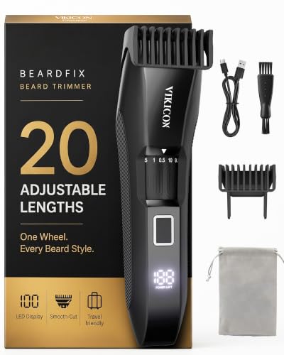 VIKICON Adjustable Beard Trimmer with 20 Length Settings, Cordless Waterproof Men’s Grooming Tool