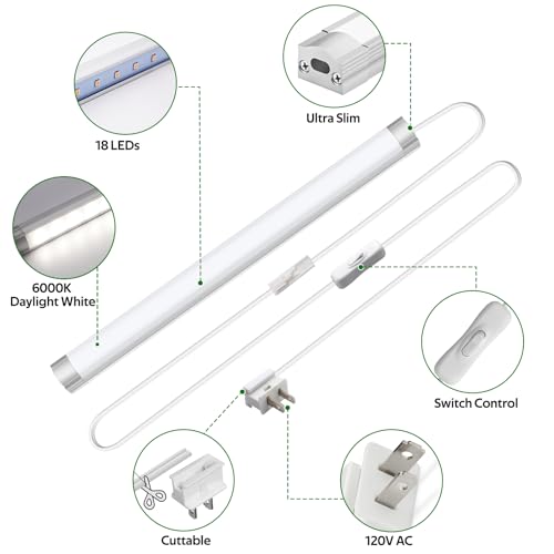 Dimmable 12 Inch Under Cabinet LED Lights - Cold White, Linkable, Plug-in & Hardwired, 12 PCS