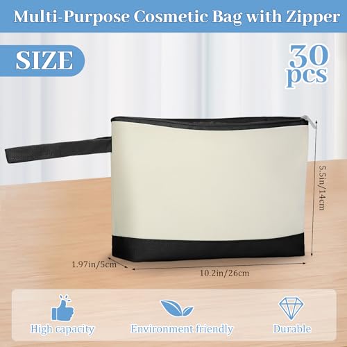 Silkfly 30 Pcs Canvas Makeup Bags Bulk Zipper DIY Black Beige