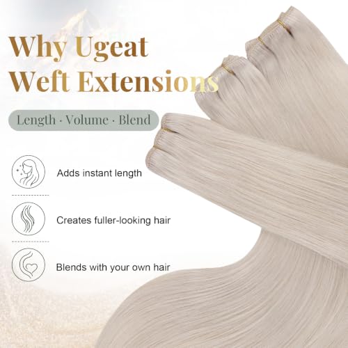 Ugeat Sew In Hair Extensions Blonde 14 Inch, Real Human Hair, 80g, S-#60A