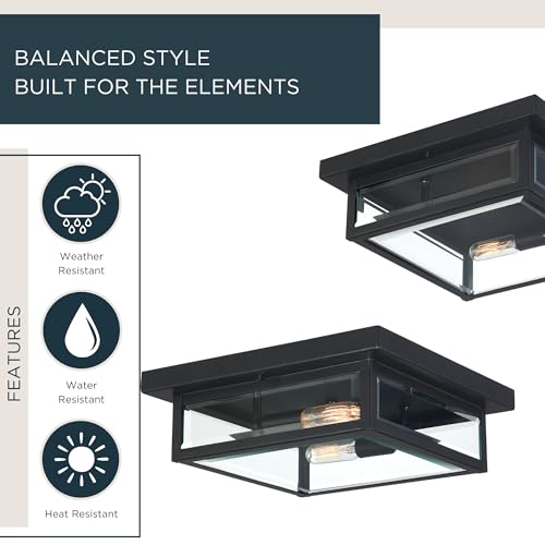 Outdoor Flush Mount Ceiling Light - Westover 12 Inch Black Finish