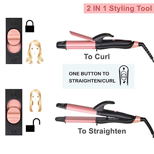 2-in-1 Travel Hair Curling Flat Iron - Dual Voltage Rose Gold