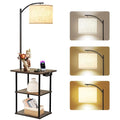 Vintage Grey Floor Lamp with 3-Tier Side Table and Charging Station