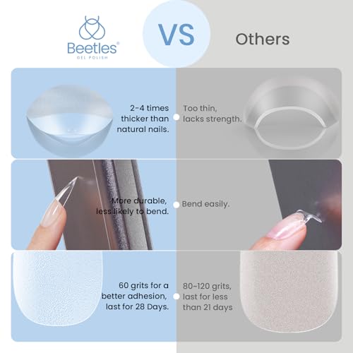 Beetles Gel Nail Tips Stiletto Medium, 288Pcs 12 Sizes Pre-Etched Half Matte Full Cover Soft Acrylic False Nail Tips Pre-Shaped Easy DIY Etch-X Nail Extension Salon Gift for Women