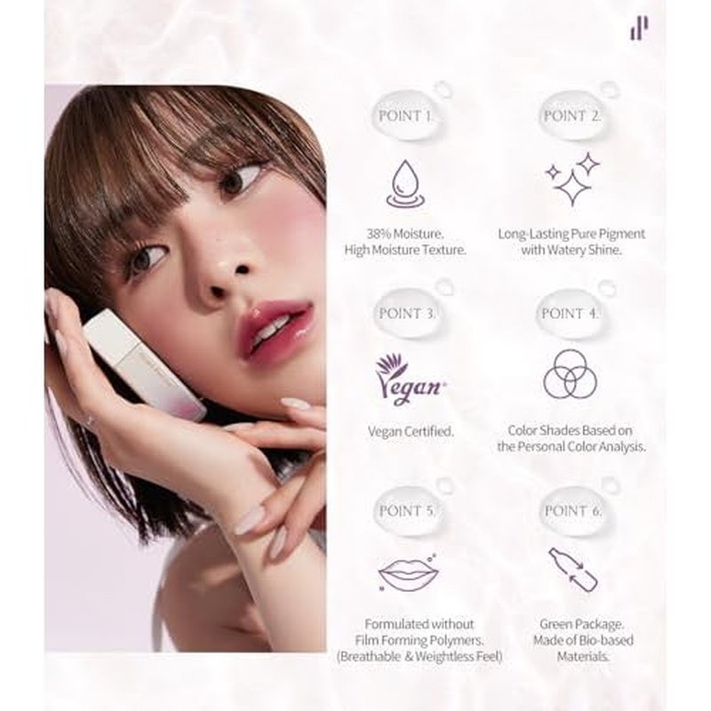 Heart Percent Dote On Mood Pure Glow Tint, Watery & Lightweight Moisturizing Lip Stain Long Lasting Liquid Lipstick 6.8g, #13. Bare Lips