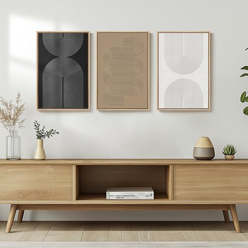 16x24 Inch Abstract Wall Art Set - 3 Piece Framed Canvas Prints, Modern Minimalist Home Decor - Boundless Lines Variation