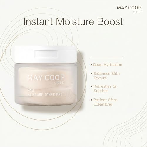 MAY COOP Raw Moisture Toner Pads with Maple Sap & Chamomile, Hydrating & Exfoliating, 70 Count