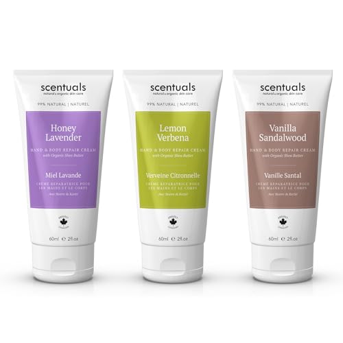 Scentuals Hand Cream Set of 3 with Shea, Cocoa, Argan & Almond Oils - Lemon, Lavender, Vanilla, 60ml