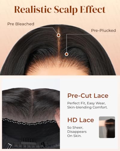 Arabella 12 Inch Natural Black Human Hair Bob Wig, 6x6 Lace Closure, Pre-Cut & Glueless