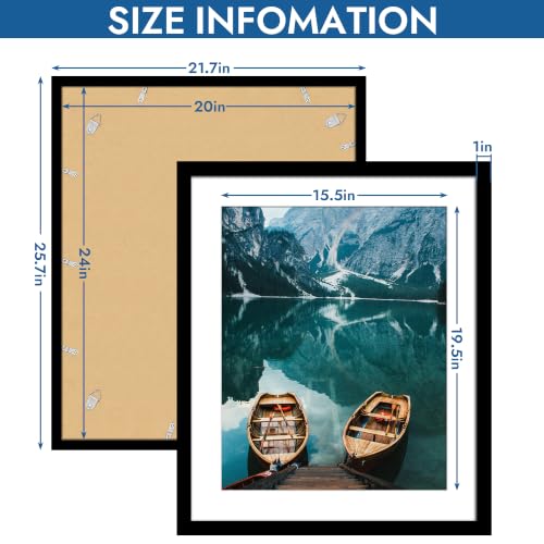 Black 20x24 Inch Picture Frame Set of 4 - Rustic Wood Style with Mat