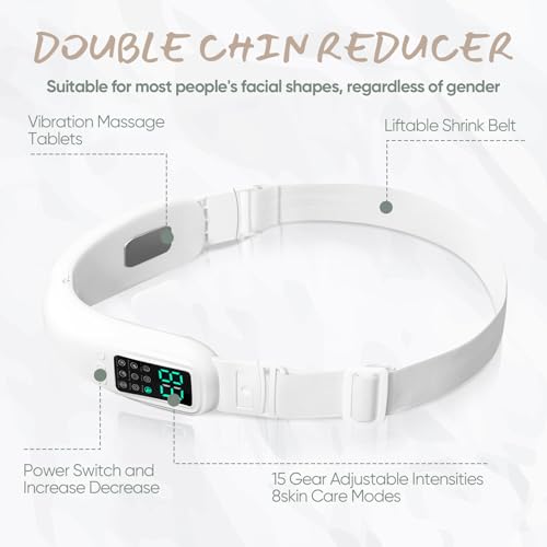V-Face Electric Double Chin Device with 8 Modes & 15 Gear Adjustable Intensities - Intelligent V-Face Machine for Contouring Double Chin - White