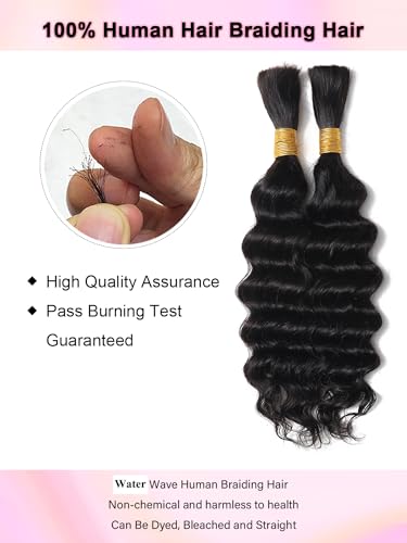 20 Inch Deep Wave Human Braiding Hair Bundles for Boho & Curly Styles - Natural Look
