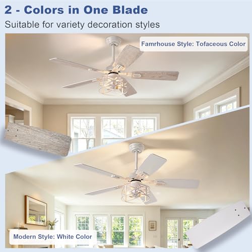 52-Inch Farmhouse Ceiling Fan with Lights, Remote Control, Reversible Blades