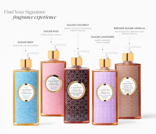 Sugar Lavender Shower Oil & Bubble Bath - 10 Fl Oz Moisturizing Body Wash with Probiotics & GrapeSeed Oil - Multi-Use Cleanser for Shower, Bath & Shaving