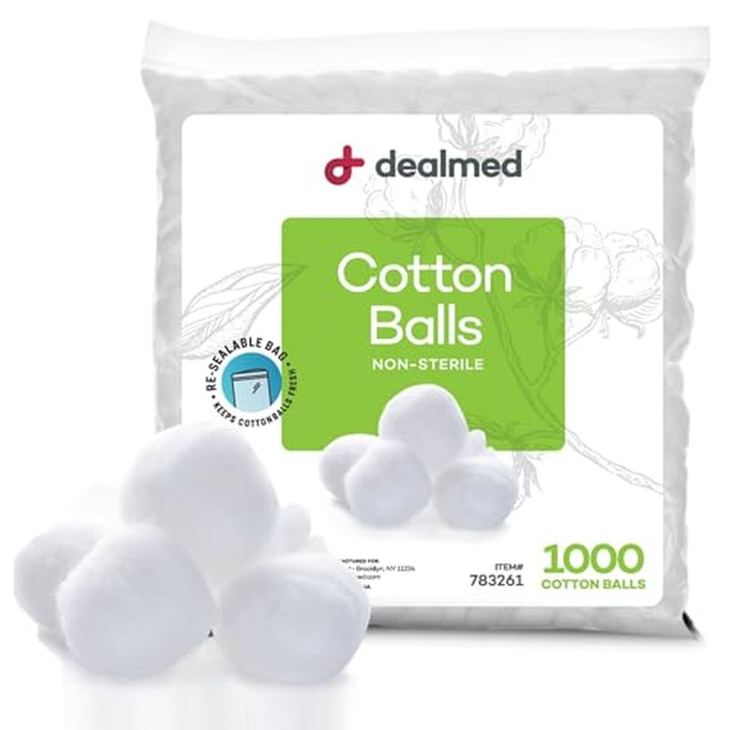 Dealmed 1000 ct. Cotton Balls for Face, Makeup, Medical Uses, & DIY Crafts | Non-Sterile Bulk Pack | Resealable Zip-Locked Bag | 100% Pure Cotton, Soft, Absorbent, Gentle (Pack of 1)